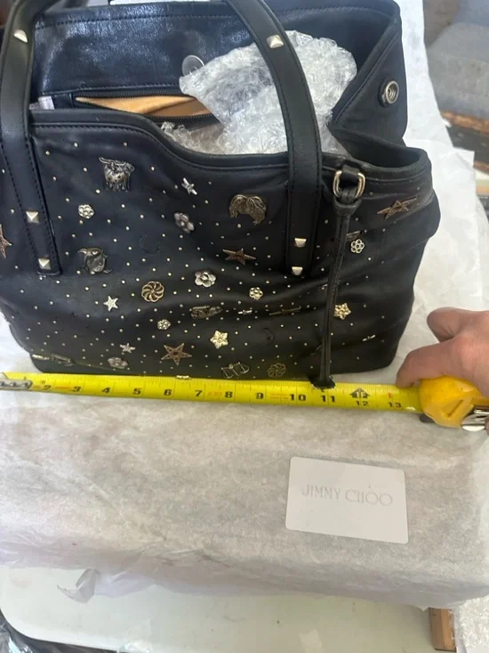 Jimmy Choo Black Zodiac Leather Shoulder Bag w/Gold & Silver Stud Accents COA - Picture 8 of 14